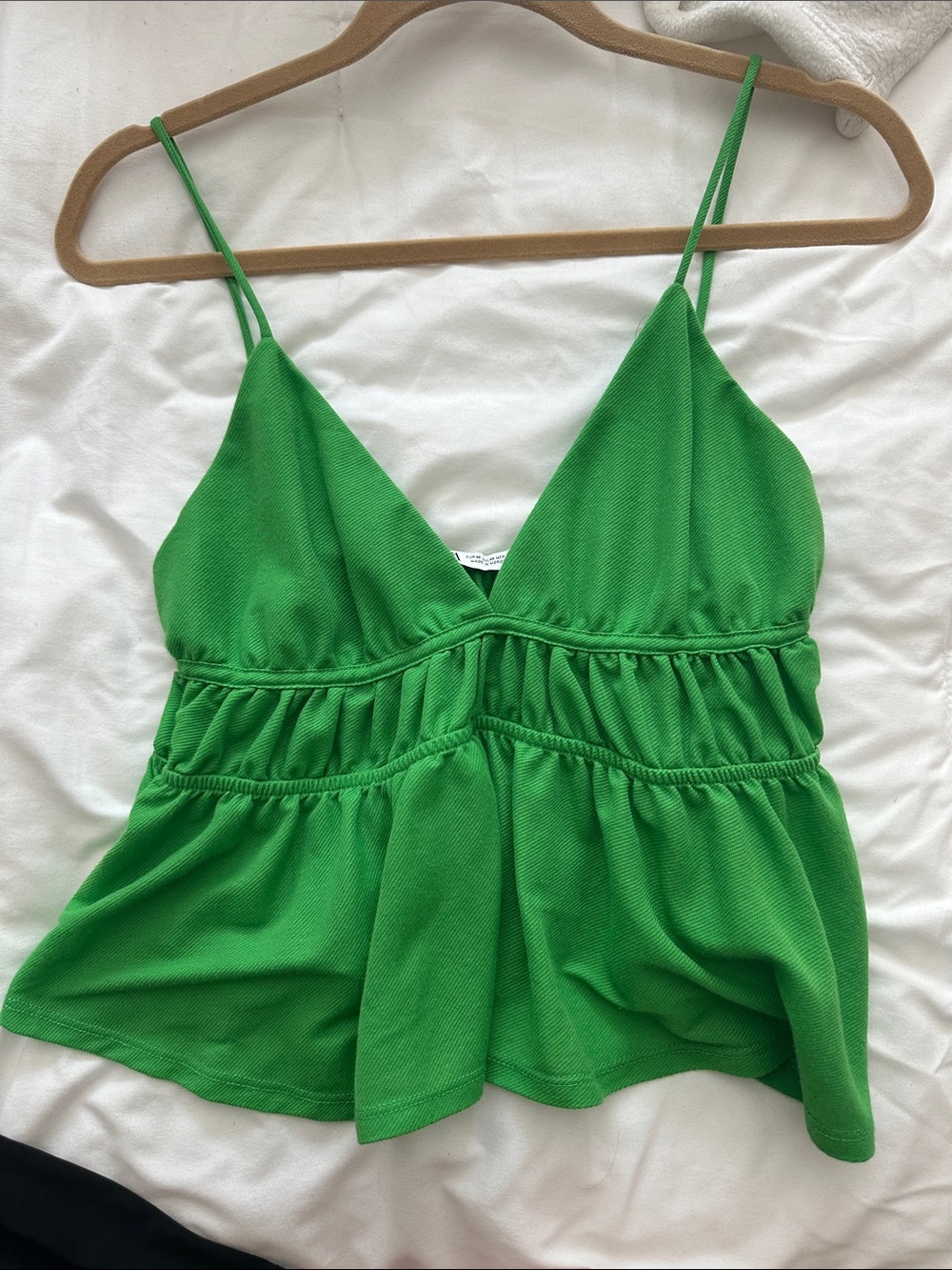 Zara Bright Green Spaghetti-Strap Peplum Cami